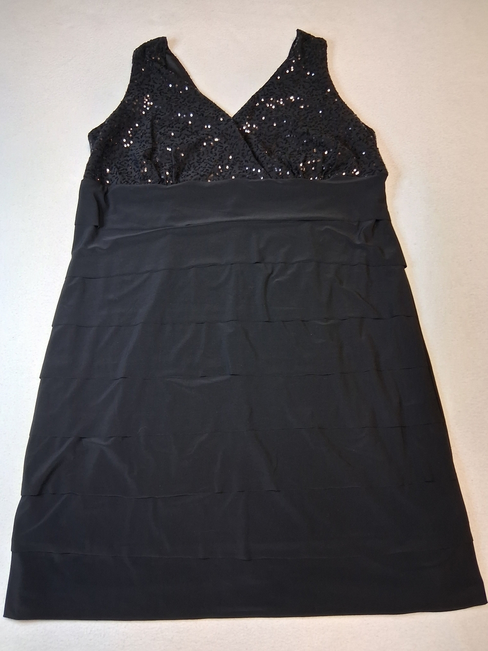Black Sequin V-Neck Midi Dress